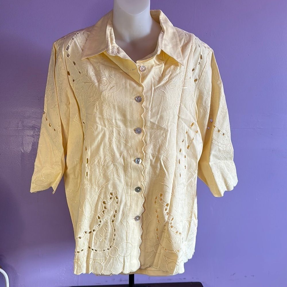 Susan Graver Women's 2-Piece Set Butter Yellow Jacket & Tank Size L Casual Chic